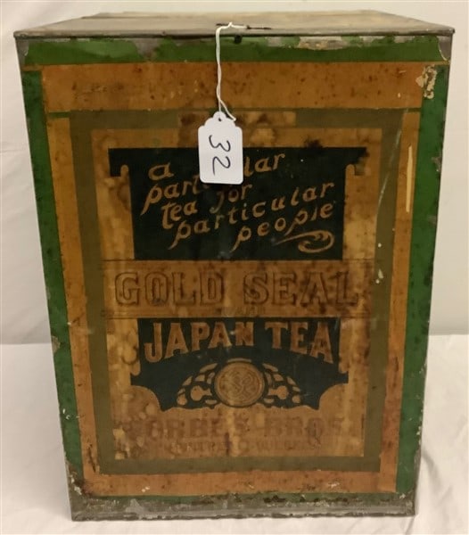 19th Cent Tole Country Store Tea Box 16" square- 23" high: 19th Cent Tole Country Store Tea Box 16" square- 23" high