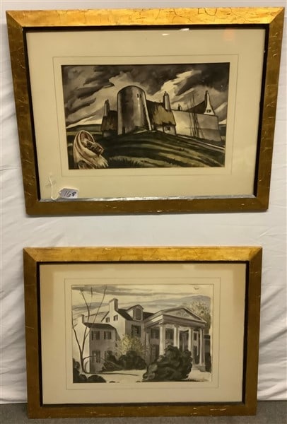 2 Black and White Watercolors, sgnd 28 x 36 (1 of 3)