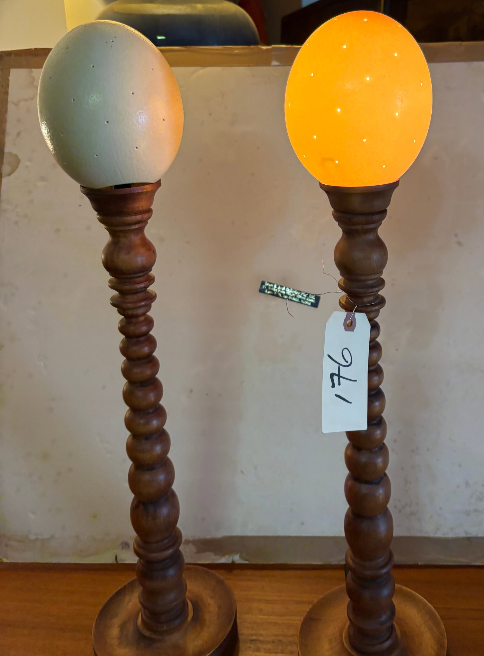 Pr 24" Wooden Lamps/ Egg Shades (1 of 3)