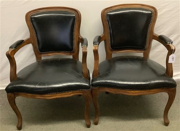 Pr of French Style Leather Armchairs Huffman Koos - 1970s (1 of 2)