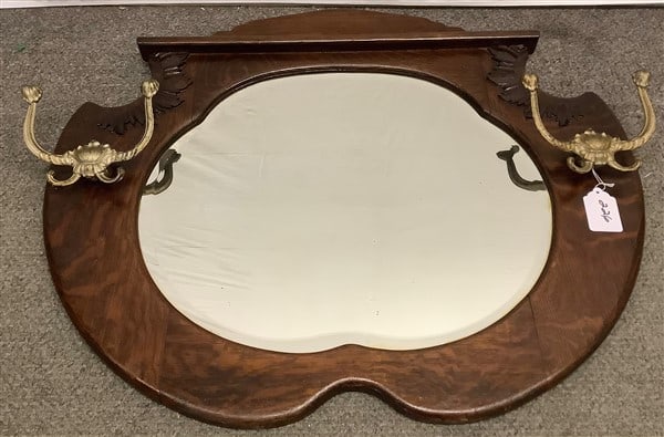 100 Year Old Oak Mirror with Hooks 28 x 34 (1 of 1)