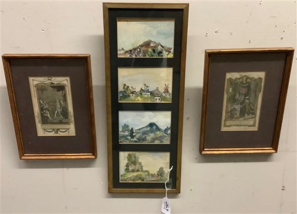 4 Small Framed Watercolors sgnd Schur 2 100yr Old Color Prints (1 of 3)