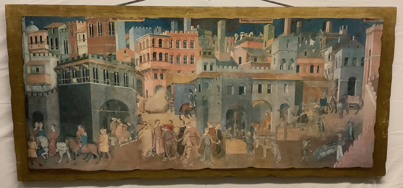 Village Scene Mounted on Board 27 x 59: Village Scene Mounted on Board 27 x 59