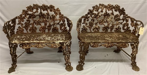 Pr. of 32" Cast Iron Victorian Benches: Pr. of 32" Cast Iron Victorian Benches