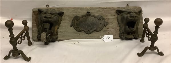 Cast Iron Lion's Heads (Coat Rack) and 2 Antique Cabinets: Cast Iron Lion's Heads (Coat Rack) and 2 Antique Cabinets