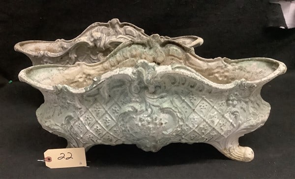 Pr. of Antique 24" Cast Iron Planters (1 of 2)