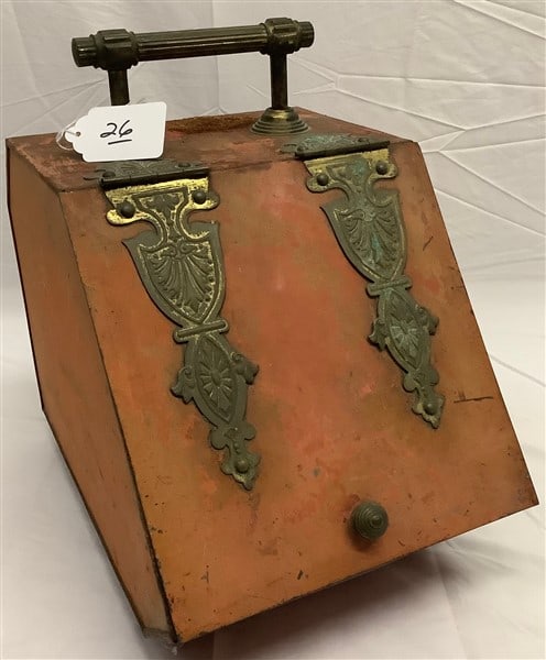 Antique Tin Coal Scuttle - 11"w x 16"d x 12"h (1 of 3)