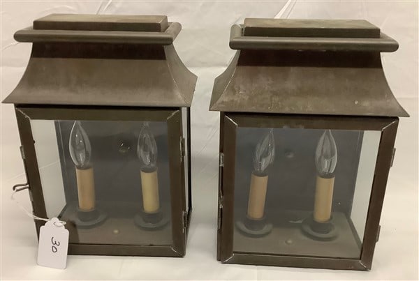 Pr of Nice Quality Metal Lanterns 10"w x 12"h: Pr of Nice Quality Metal Lanterns 10"w x 12"h