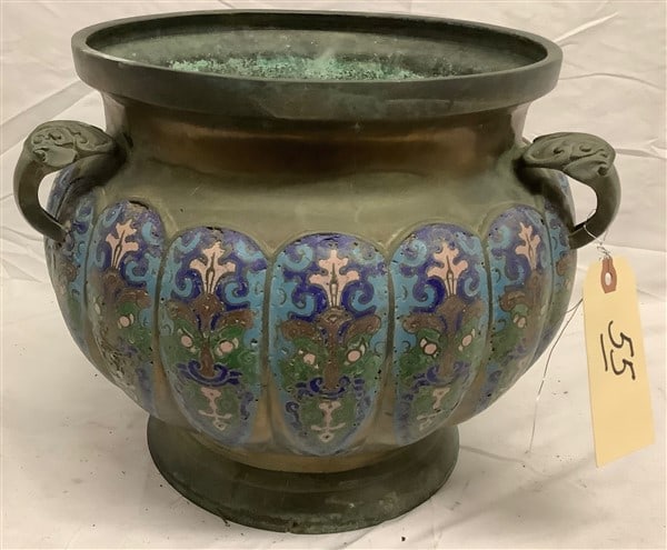Bronze Champleve' Pot - 12" diam x 10"h: Bronze Champleve' Pot - 12" diam x 10"h