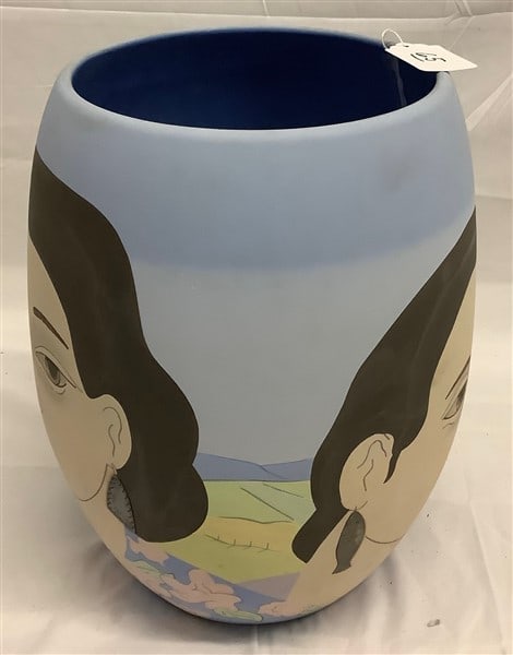 18" Hand Painted Pot - Grey Grycner 1986 (1 of 4)