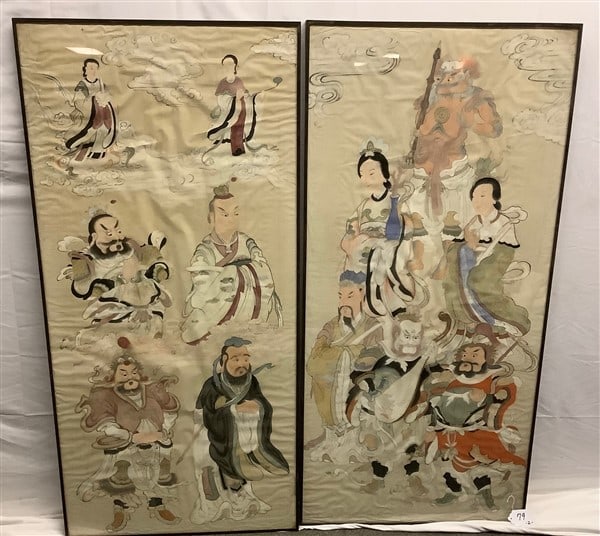 2 Framed Japanese Familial Watercolors 26" x 54" (1 of 4)