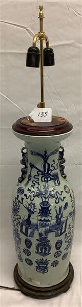 Early Chinese vase Mounted as Lamp 40" overall: Early Chinese vase Mounted as Lamp 40" overall