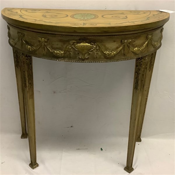 Paint Decorated Continental 1/2 Round Console 31" w x 30"h (1 of 3)