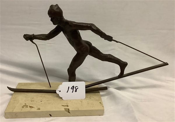 Bronze Cross-Country Skier Sculpture signed Kelly 16"L x 10"h: Bronze Cross-Country Skier Sculpture signed Kelly 16"L x 10"h