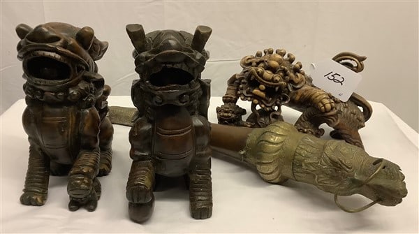 Pr of 8" Wooden Foo Dogs, Stone Foo Dog and Harp (1 of 4)