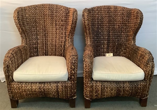 Pr of Woven Pottery Barn Armchairs: Pr of Woven Pottery Barn Armchairs