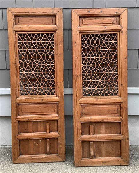 Pr of Carved Wooden Panels/Doors 18" x 53": Pr of Carved Wooden Panels/Doors 18" x 53"