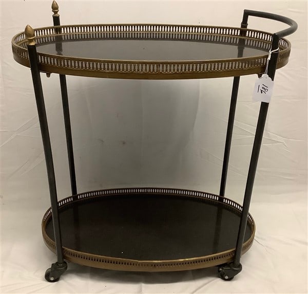 Steel and Brass Teacart with Stone Shelves 30"L x 32"h (1 of 3)