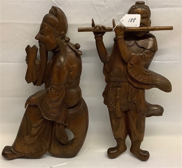 2 Carved 27" Wooden Figures: 2 Carved 27" Wooden Figures