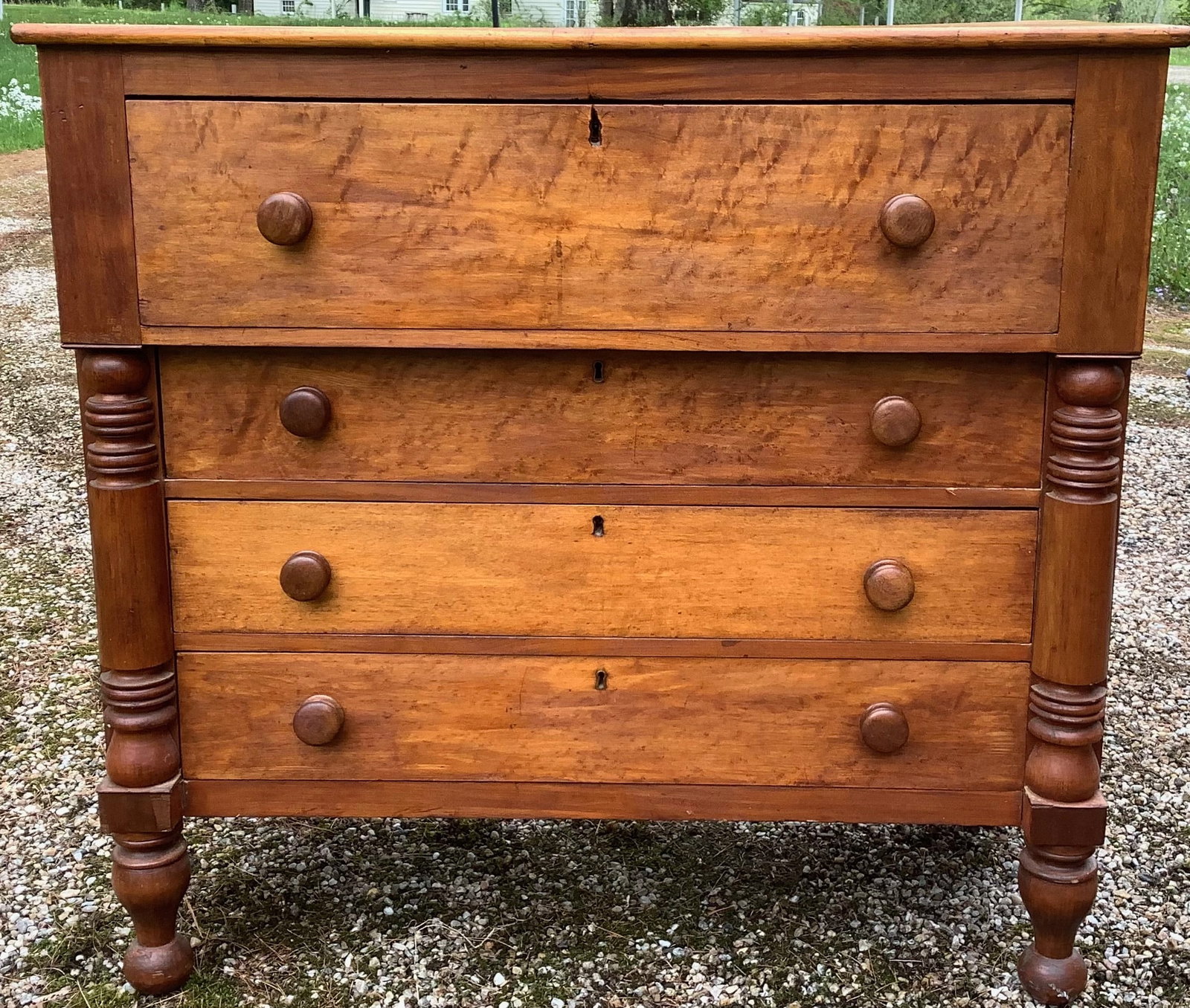 19th Cent. Cherry and Birds Eye Country Chest of Drawers - 44"w x 20"d x 42"h (1 of 3)