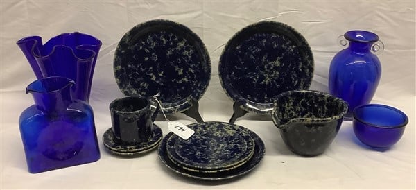 Cobalt Glass and Blue Bennington Spatterware (1 of 3)