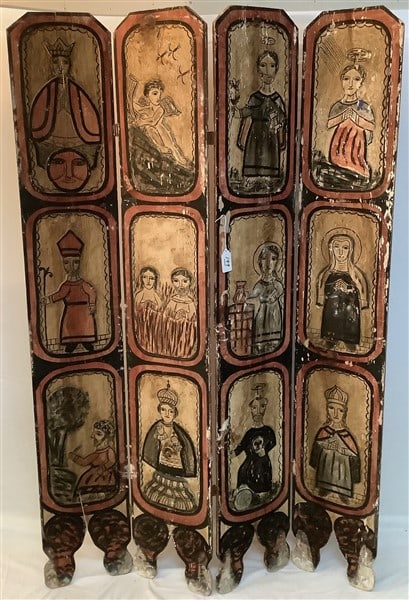 Antique Carved Hand Painted Continental Wooden Screen (1 of 3)