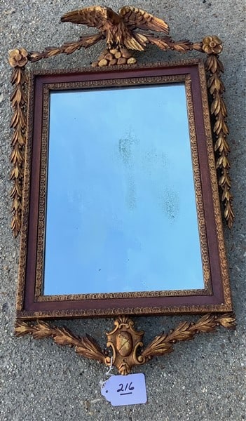 Mahogany Mirror with Eagle Crest 17" x 29": Mahogany Mirror with Eagle Crest 17" x 29"