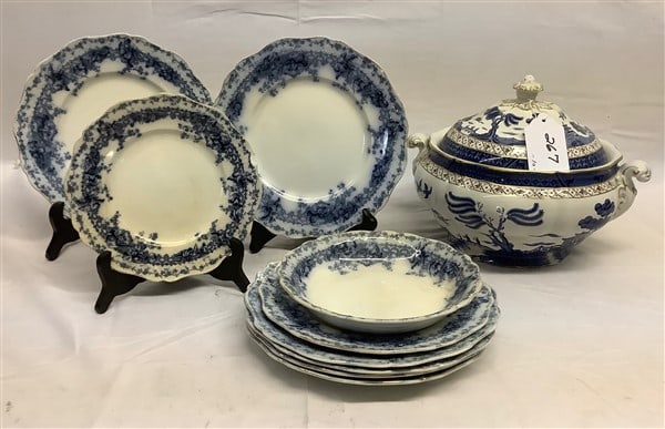 10 Pc Lot of Antique English China - Covered Bowl 11" diam x 9"h: 10 Pc Lot of Antique English China - Covered Bowl 11" diam x 9"h