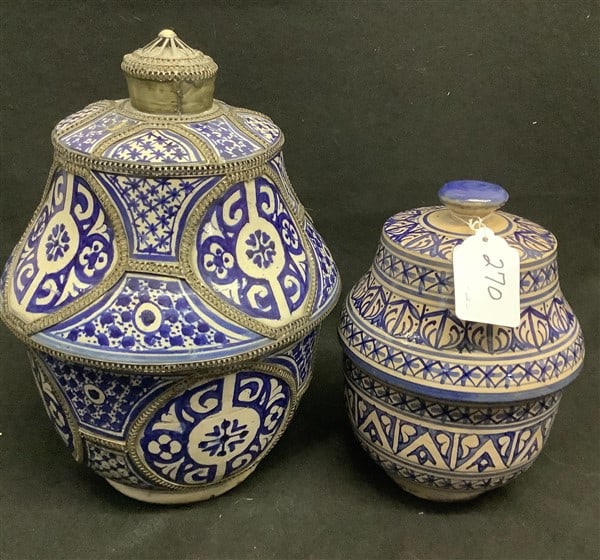 2 Blue and White Covered Jars - 10" and 14"h (1 of 3)