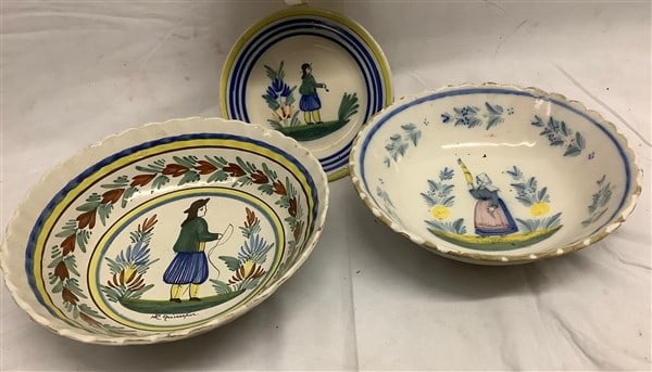 3 Antique Pcs of French Quimper: 3 Antique Pcs of French Quimper