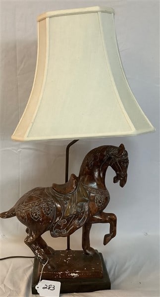 lamp with Ceramic Tang Horse Base - 32"h overall: lamp with Ceramic Tang Horse Base - 32"h overall