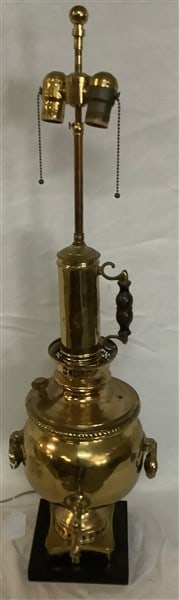Brass Samovar as lamp - 36"h overall: Brass Samovar as lamp - 36"h overall