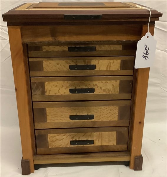 Mixed Wood Artisan Crafted Jewelry Box 12"w x 8"d x 15"h: Mixed Wood Artisan Crafted Jewelry Box 12"w x 8"d x 15"h