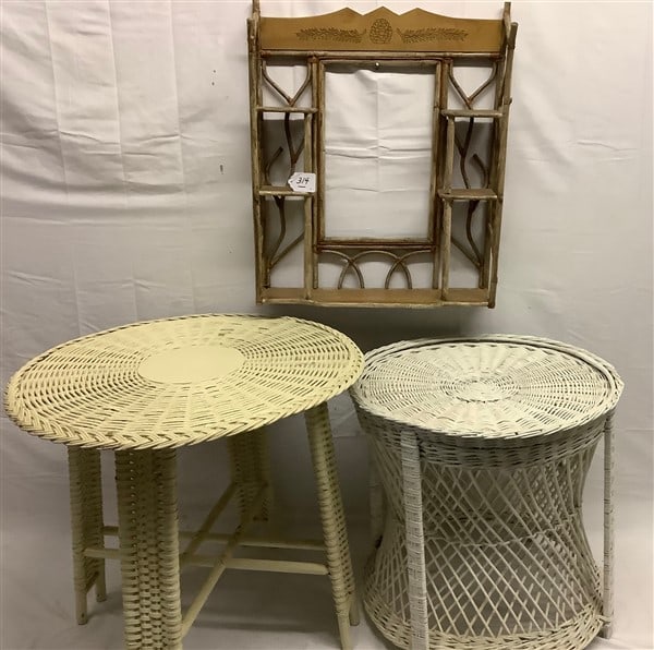 2 Round Wicker Tables and Bamboo Shelf (1 of 3)