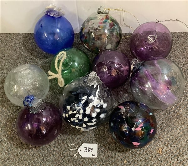 Ten 5" and 10" Hand Blown Glass Balls: Ten 5" and 10" Hand Blown Glass Balls