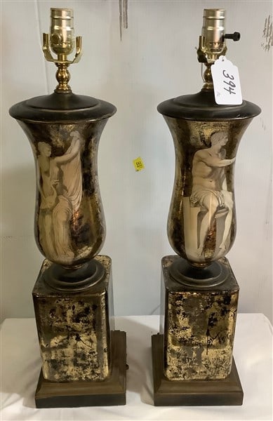 Pr of 26" Classically Decorated Lamps: Pr of 26" Classically Decorated Lamps