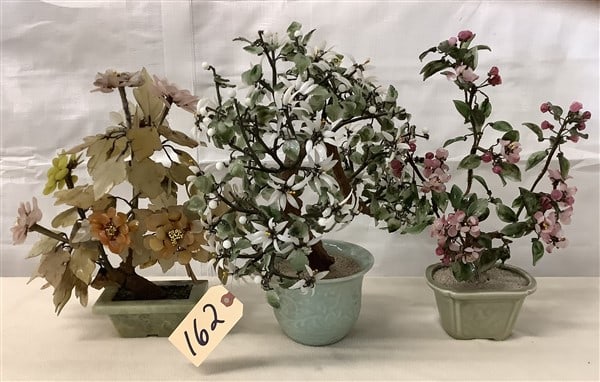 3 Chinese Jade/Glass Trees: 3 Chinese Jade/Glass Trees