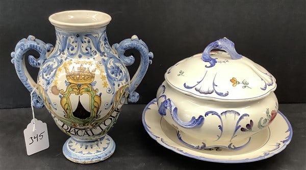 French Porcelain Tureen and Hand Painted Pot: French Porcelain Tureen and Hand Painted Pot