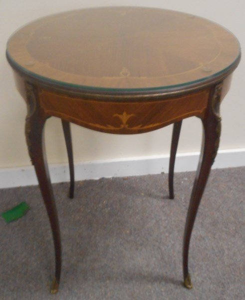 Round Ormolu Mounted French Inlaid Table: Round Ormolu Mounted French Inlaid Table