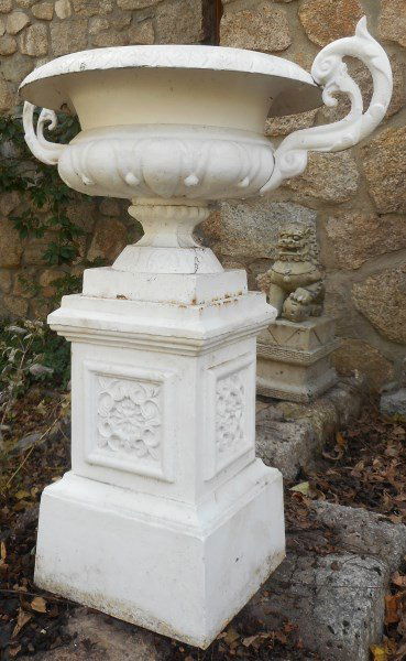 Pr. of 2 Part Cast Iron Urns (1 of 1)