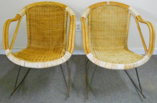 Pair - Mid-Century Iron and Wicker Rockers (1 of 1)