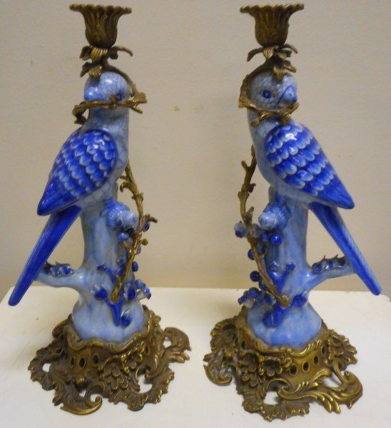 Pr. of Decorative Porcelain and Ormolu Mounted Birds (1 of 1)