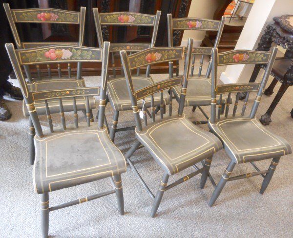 Set of 6 Country Stenciled Thumb Back Chairs (1 of 1)