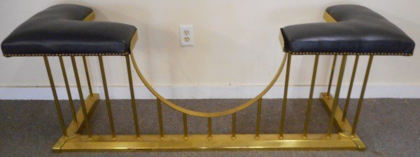 English Brass and Leather Fireplace Seat: English Brass and Leather Fireplace Seat