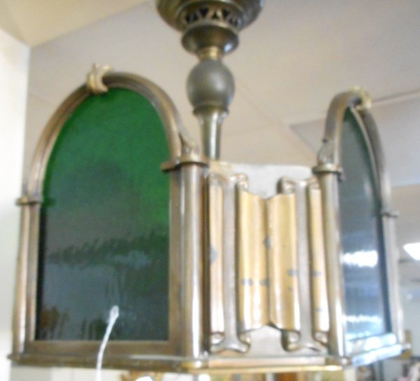 Art Deco Fixture- Stained Glass and Silvered Bronzed: Art Deco Fixture- Stained Glass and Silvered Bronzed
