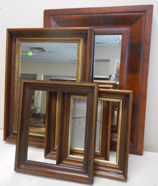 Group of 5- 1860 Walnut Frames & Mahogany Ogee Mirror: Group of 5- 1860 Walnut Frames & Mahogany Ogee Mirror circa 1840