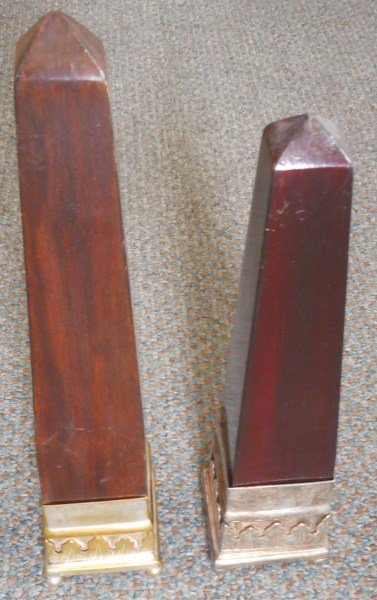 2- Silver Plate and Wood Obelisks: 2- Silver Plate and Wood Obelisks