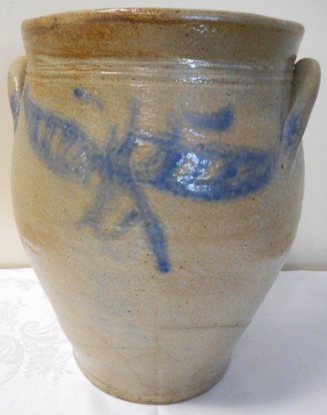 Double Handled Cobalt Decorated Stoneware Crock- AS (1 of 1)
