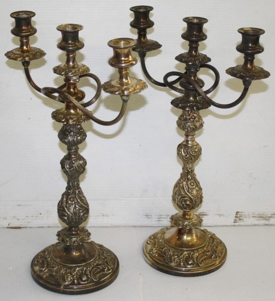 Pair of 3 Arm Silver Plate Candelabras (1 of 2)