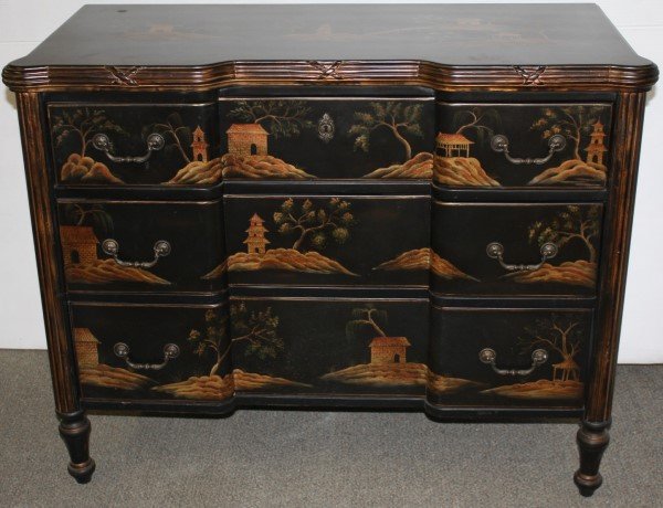 3 Drawer Blockfront Chinoiserie Decorated Chest (1 of 1)
